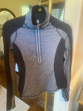 Lululemon Grey Black Half-Zip Pullover reversible  to solid black thumb holes